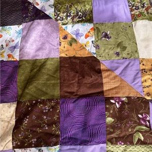 58”x30 Lap Quilt Butterfly Floral Purple Gold Green Tan Throw